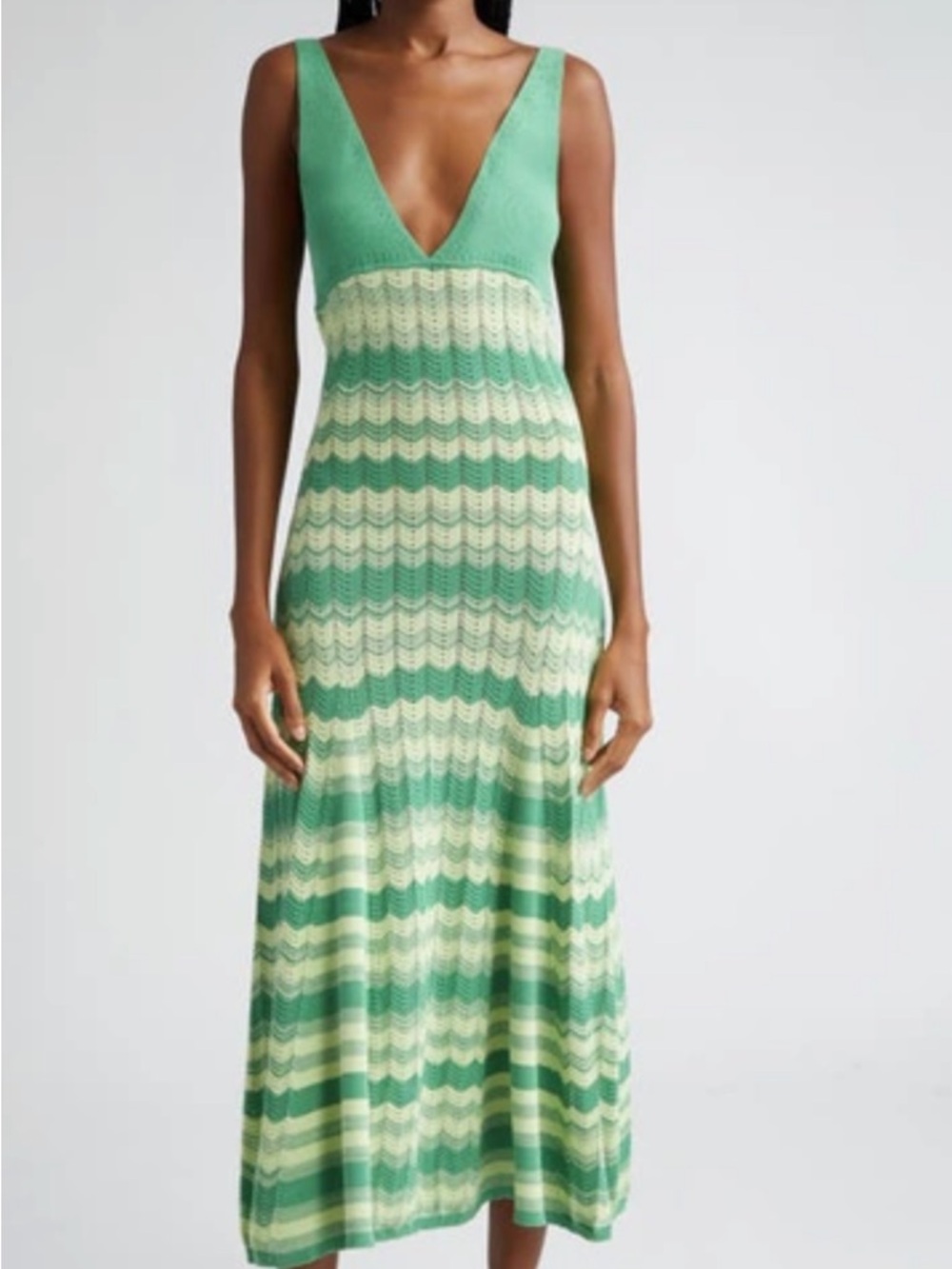 Ramy Brook - Mylah Maxi Sweater Dress Green Stripe Knit V-Neck Maxi Dress